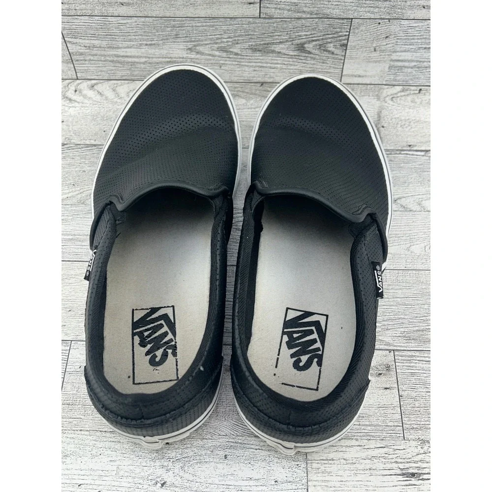 Vans‎ Slip On Perforated Leather Sneakers Black White Women US 8.5